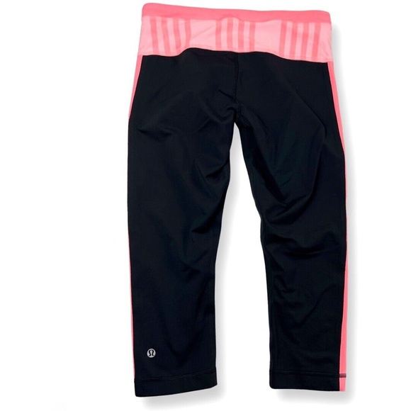 Lululemon Black Pink Stripe Crop Leggings Women's Size 6 - Picture 4 of 8